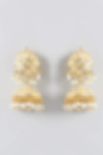 Gold Finish Kundan & Pearl Jhumka Earrings by Zevar by Geeta