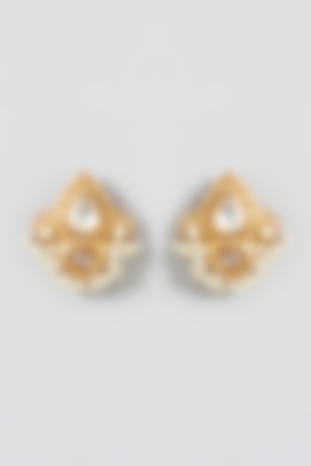 Gold Finish Kundan Stud Earrings by Zevar by Geeta