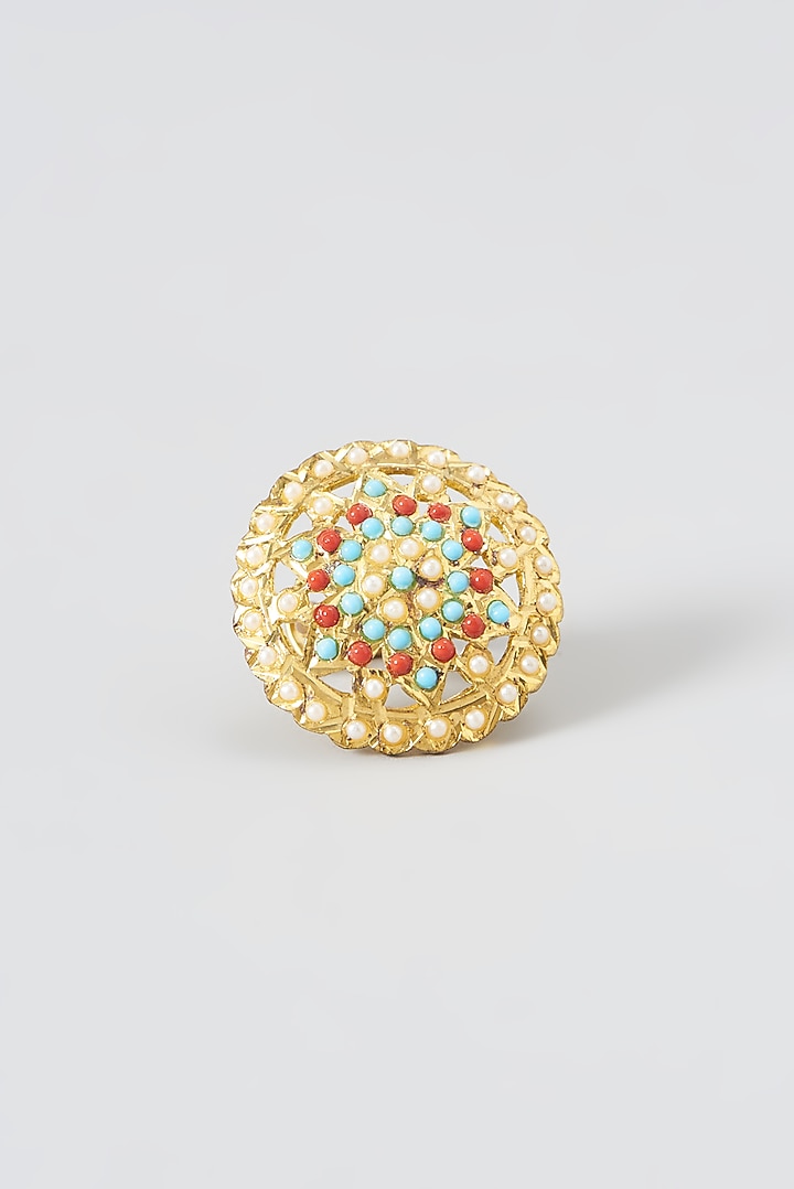Gold Finish Kundan Ring by Zevar by Geeta at Pernia's Pop Up Shop