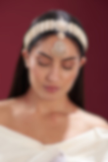 Gold Finish Kundan Polki & Pearl Mathapatti by Zevar by Geeta at Pernia's Pop Up Shop