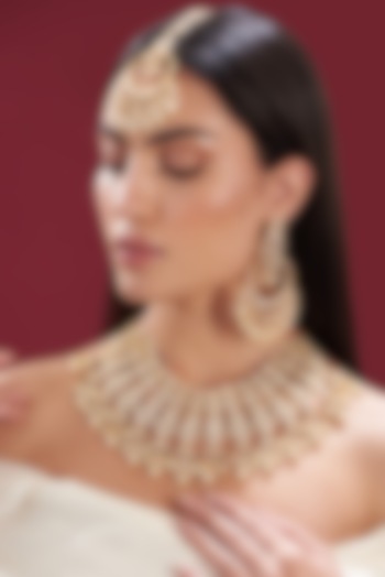 Gold Finish Kundan Polki & Pearl Necklace Set by Zevar by Geeta at Pernia's Pop Up Shop