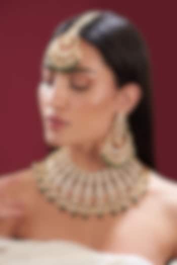 Gold Finish Kundan Polki & Pearl Necklace Set by Zevar by Geeta at Pernia's Pop Up Shop