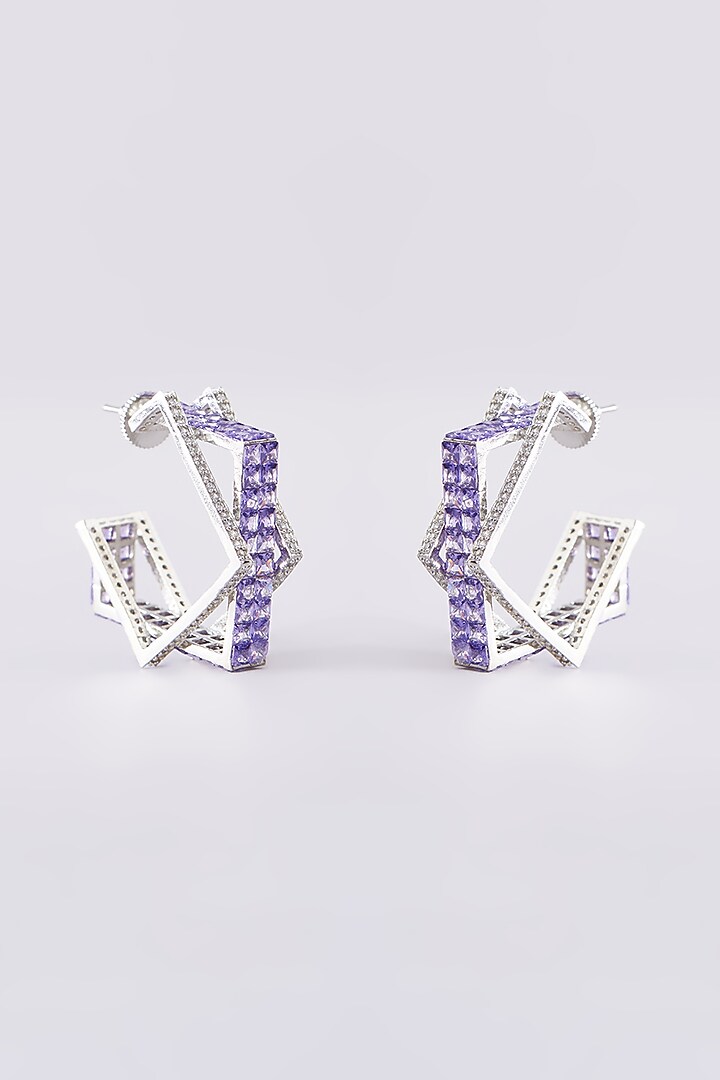 White Finish Zircon Hoop Earrings by Zevar by Geeta at Pernia's Pop Up Shop