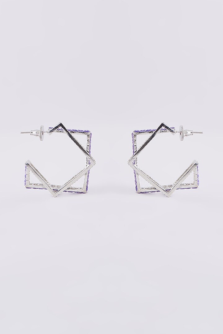 White Finish Zircon Hoop Earrings by Zevar by Geeta at Pernia's Pop Up Shop