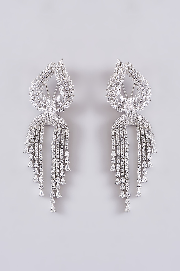 White Finish Zircon Dangler Earrings by Zevar by Geeta at Pernia's Pop Up Shop