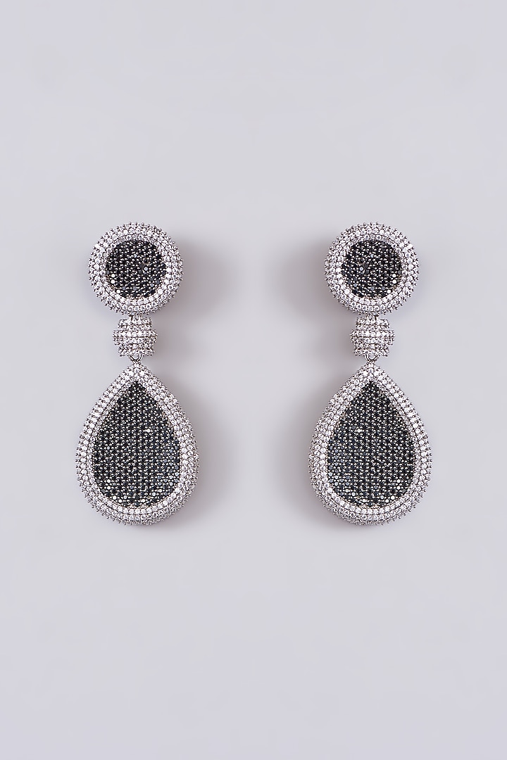 White Finish Zircon & Black Stone Dangler Earrings by Zevar by Geeta at Pernia's Pop Up Shop