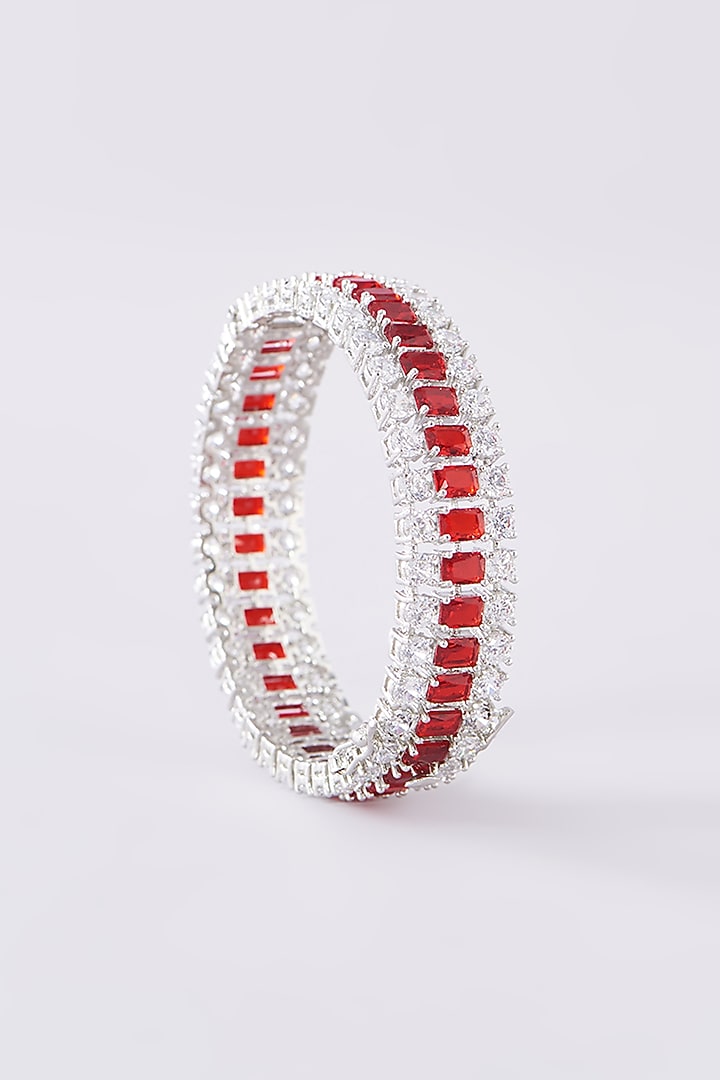 White Finish Zircon Bangles (Set Of 2) by Zevar by Geeta at Pernia's Pop Up Shop