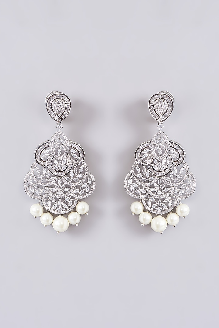 White Finish Zircon Dangler Earrings by Zevar by Geeta at Pernia's Pop Up Shop