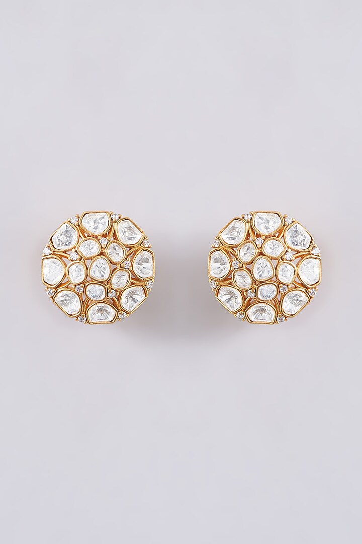 Gold Plated Kundan Polki Stud Earrings by Zevar by Geeta at Pernia's Pop Up Shop