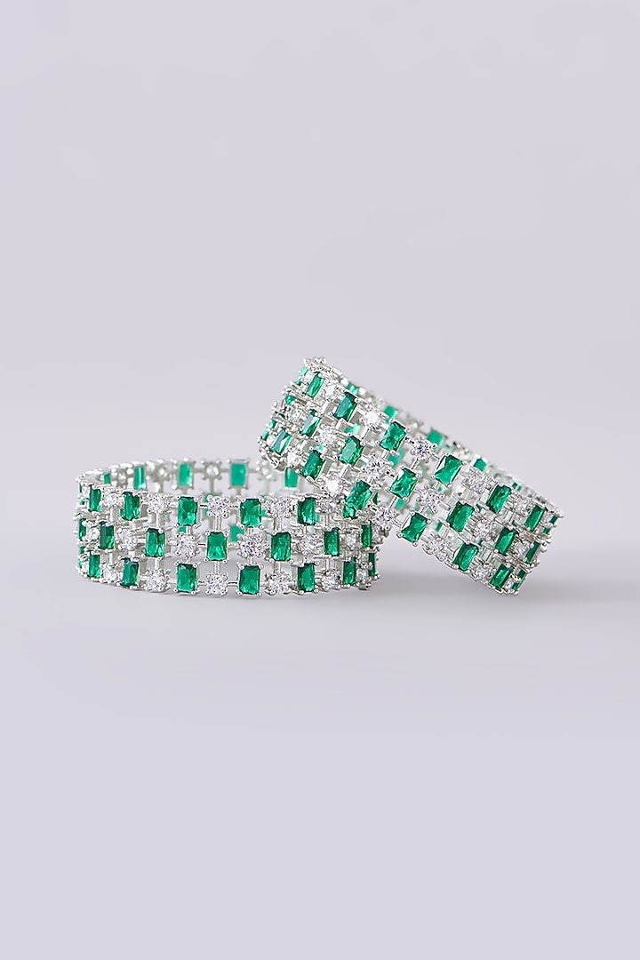 White Finish Zircon Bangles (Set Of 2) by Zevar by Geeta at Pernia's Pop Up Shop