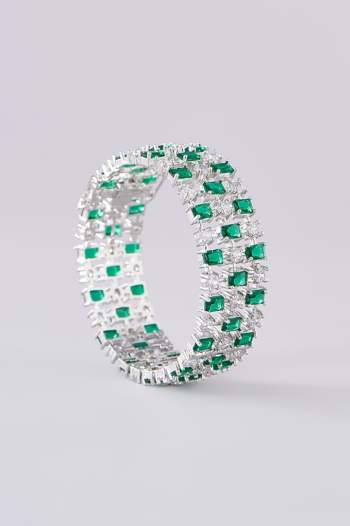 White Finish Zircon Bangles (Set Of 2) by Zevar by Geeta at Pernia's Pop Up Shop