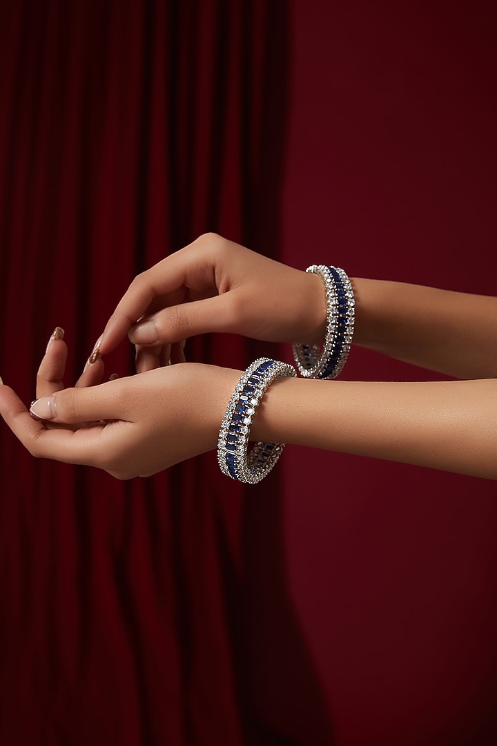 White Finish Zircon Bangles (Set Of 2) by Zevar by Geeta at Pernia's Pop Up Shop