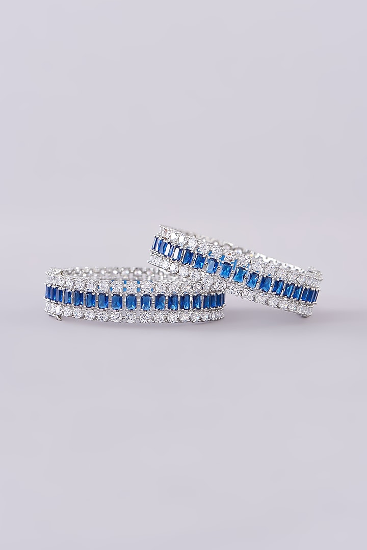 White Finish Zircon Bangles (Set Of 2) by Zevar by Geeta at Pernia's Pop Up Shop