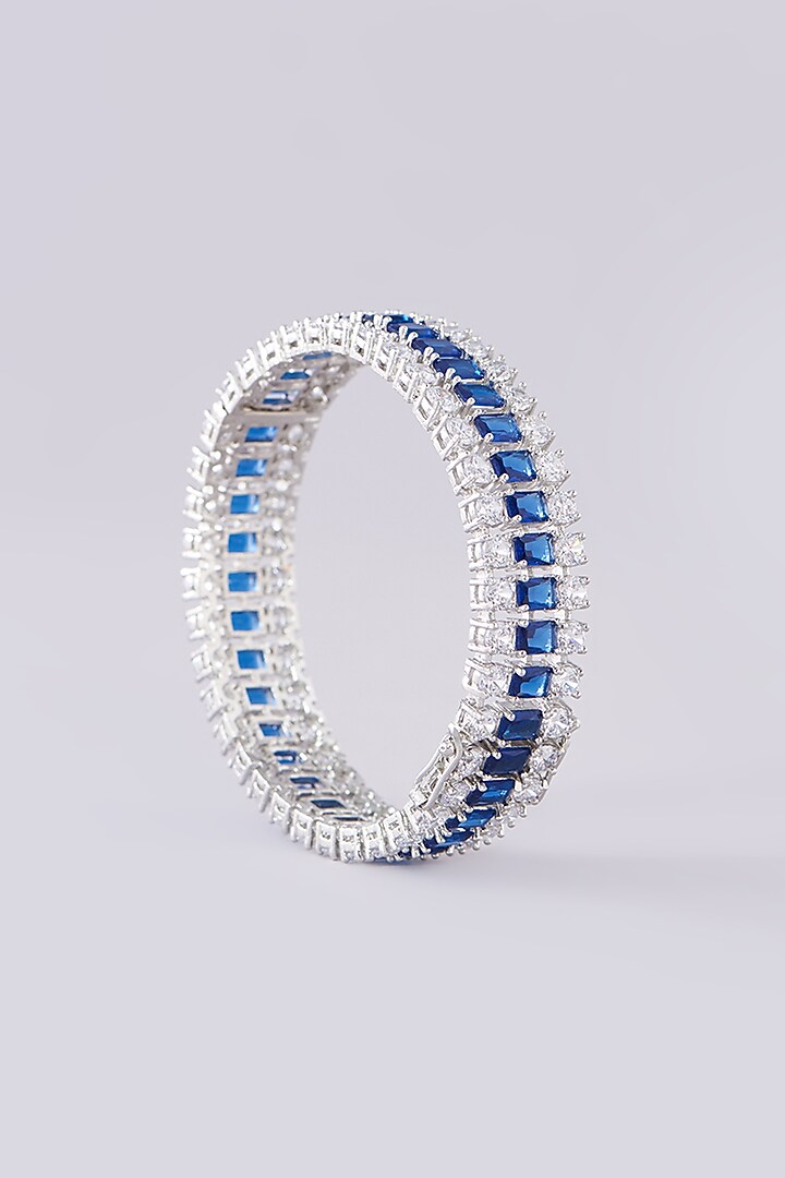 White Finish Zircon Bangles (Set Of 2) by Zevar by Geeta at Pernia's Pop Up Shop