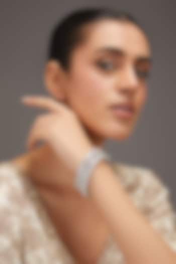 White Finish Zircon Bangles (Set Of 2) by Zevar by Geeta at Pernia's Pop Up Shop