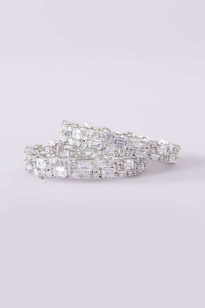 White Finish Zircon Bangles (Set Of 2) by Zevar by Geeta at Pernia's Pop Up Shop
