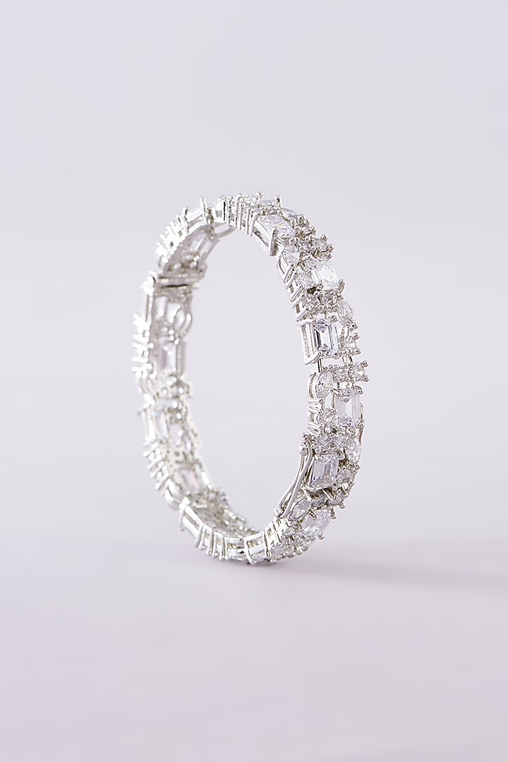 White Finish Zircon Bangles (Set Of 2) by Zevar by Geeta at Pernia's Pop Up Shop