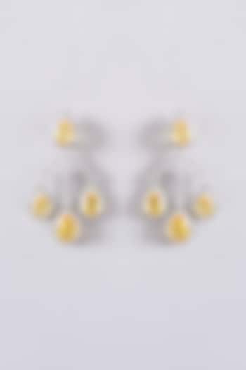 White Finish Zircon & Yellow Stone Dangler Earrings by Zevar by Geeta at Pernia's Pop Up Shop