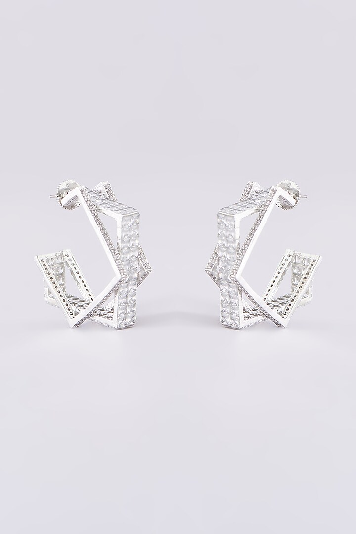 White Finish Zircon Hoop Earrings by Zevar by Geeta at Pernia's Pop Up Shop