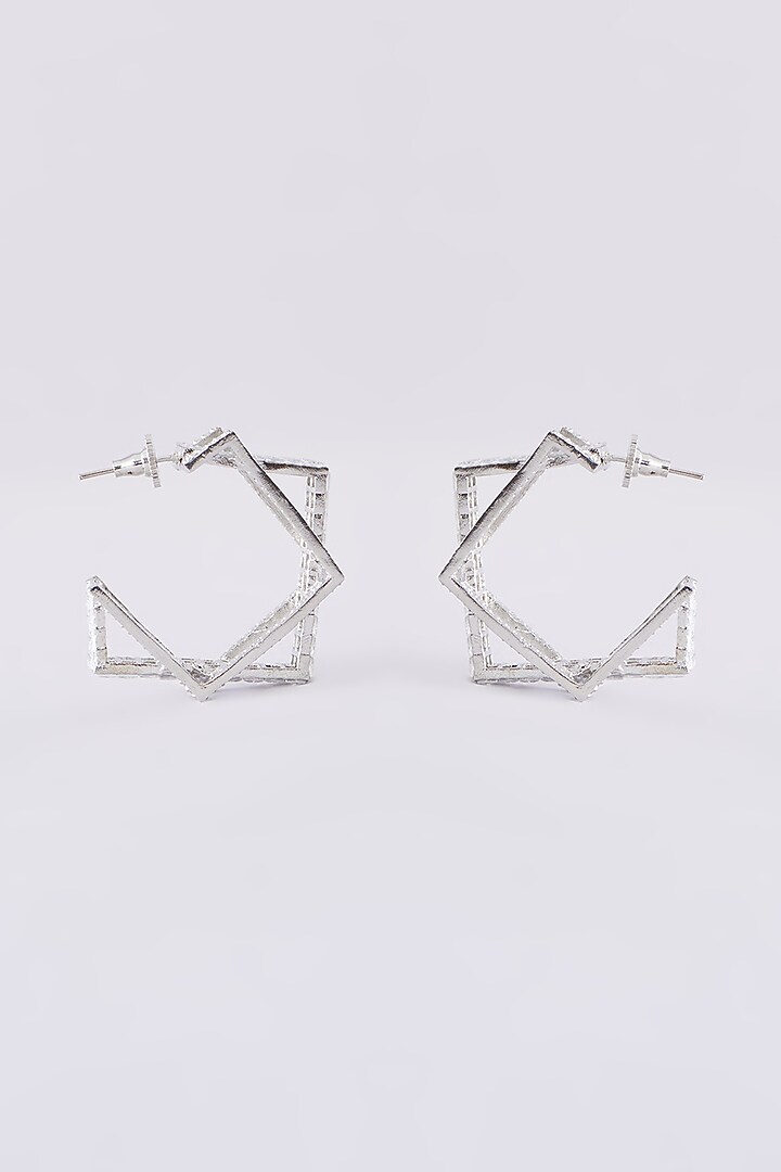 White Finish Zircon Hoop Earrings by Zevar by Geeta at Pernia's Pop Up Shop