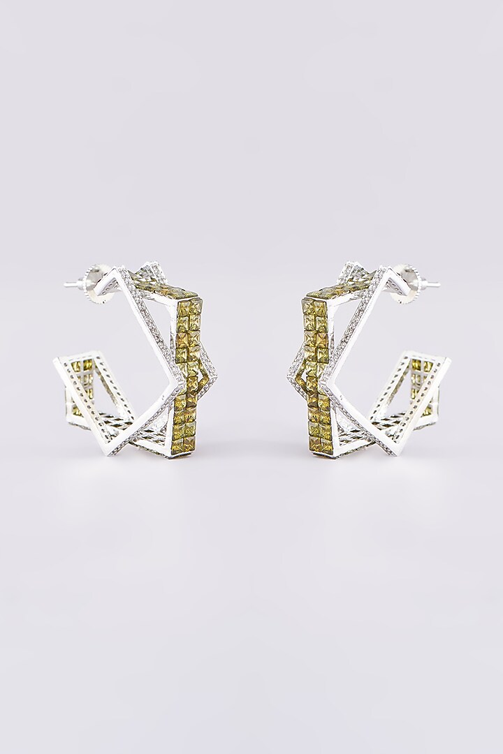 White Finish Zircon Hoop Earrings by Zevar by Geeta at Pernia's Pop Up Shop