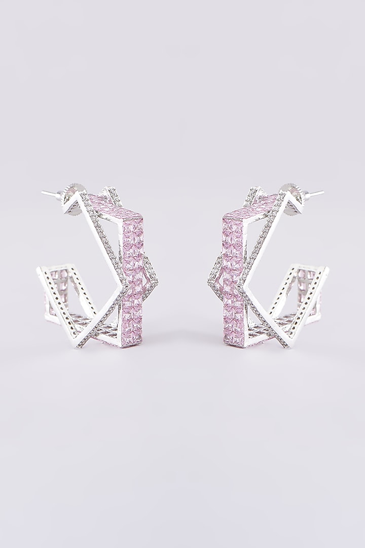 White Finish Zircon Hoop Earrings by Zevar by Geeta at Pernia's Pop Up Shop