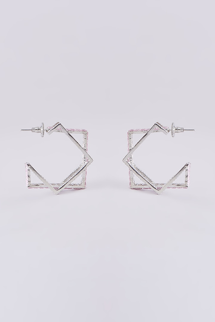 White Finish Zircon Hoop Earrings by Zevar by Geeta at Pernia's Pop Up Shop