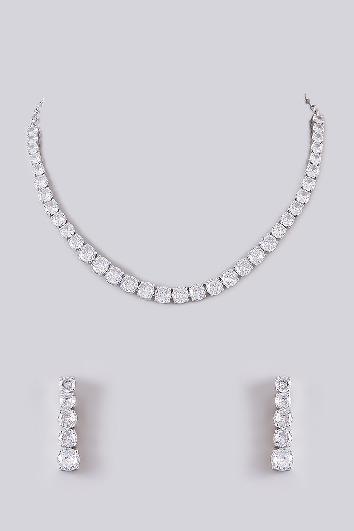 White Finish Zircon Necklace Set by Zevar by Geeta at Pernia's Pop Up Shop