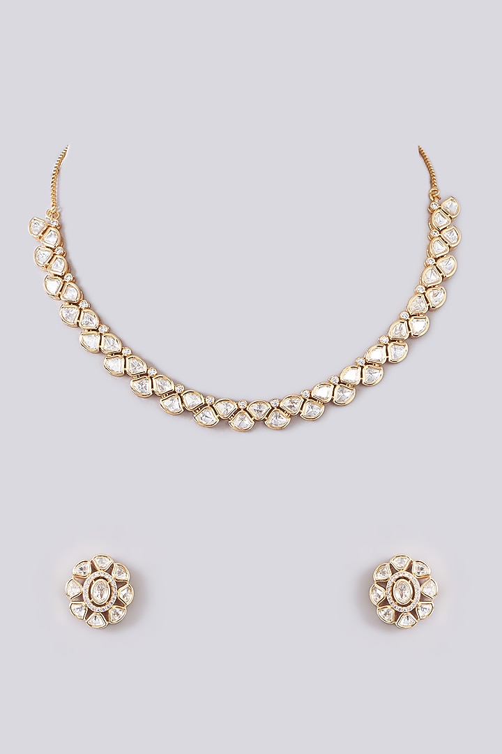 Gold Finish Kundan Polki Choker Necklace Set by Zevar by Geeta at Pernia's Pop Up Shop