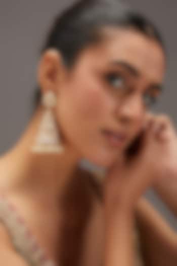 Gold Finish Kundan Polki & Pearl Jhumka Earrings by Zevar By Geeta at Pernia's Pop Up Shop