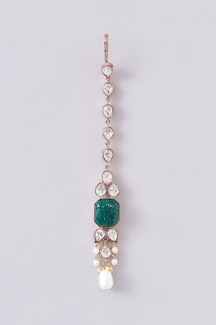 Black Rhodium Finish Kundan Polki & Emerald Stone Choker Necklace Set by Zevar By Geeta at Pernia's Pop Up Shop