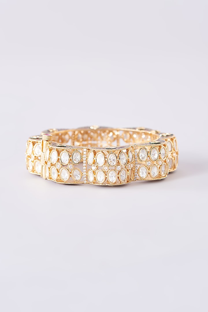 Gold Plated Kundan Polki Meenakari Bangle by Zevar By Geeta at Pernia's Pop Up Shop