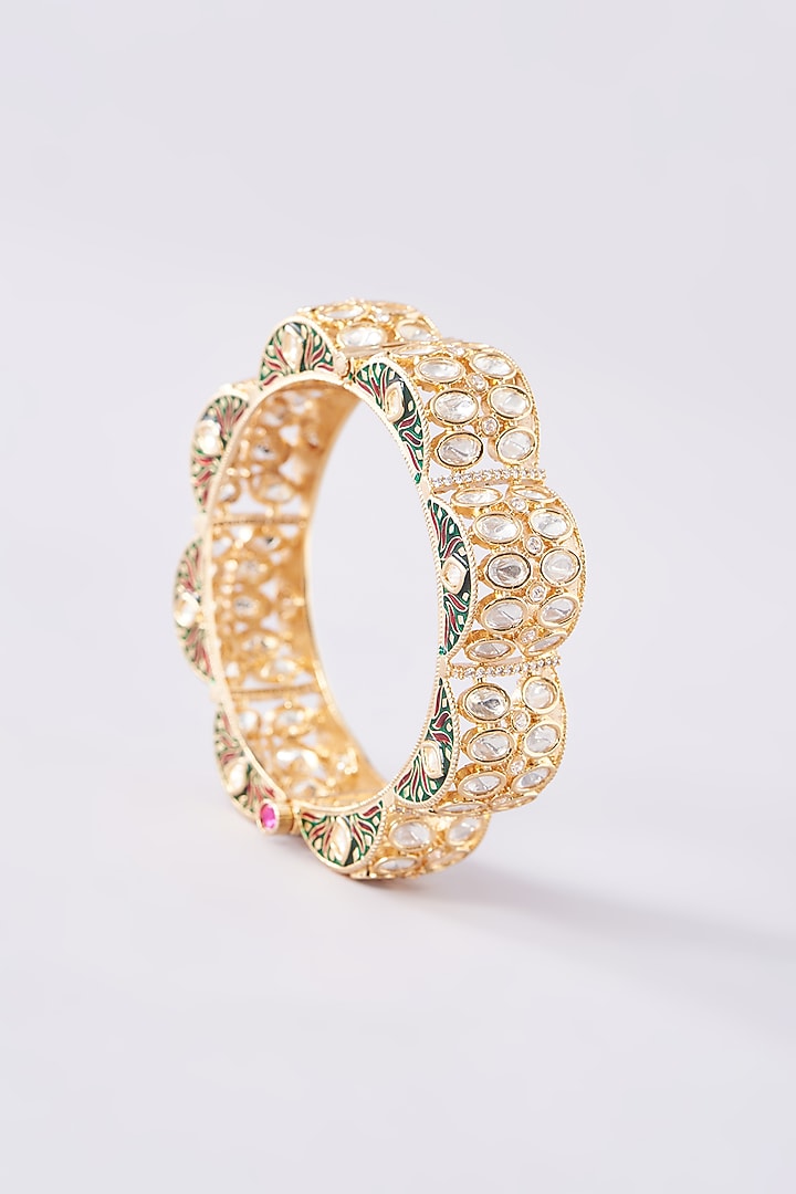 Gold Plated Kundan Polki Meenakari Bangle by Zevar By Geeta at Pernia's Pop Up Shop