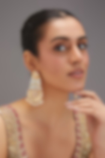 Gold Finish Kundan Polki & Pearl Dangler Earrings by Zevar By Geeta at Pernia's Pop Up Shop