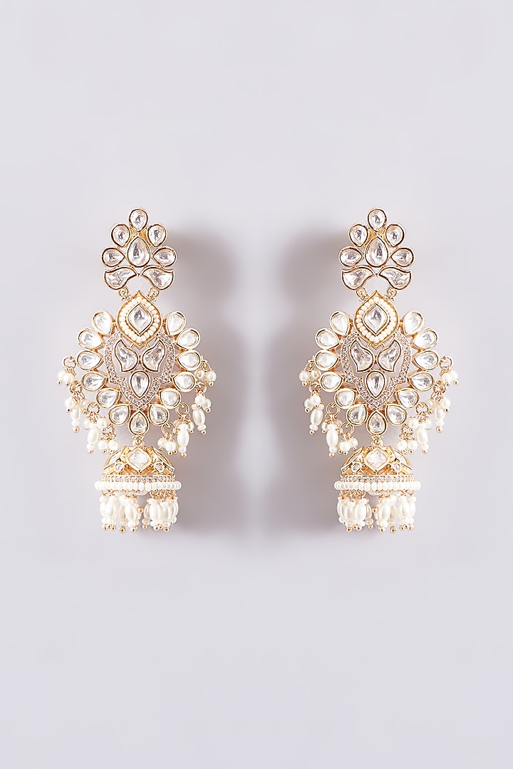 Gold Finish Kundan Polki & Pearl Dangler Earrings by Zevar By Geeta at Pernia's Pop Up Shop