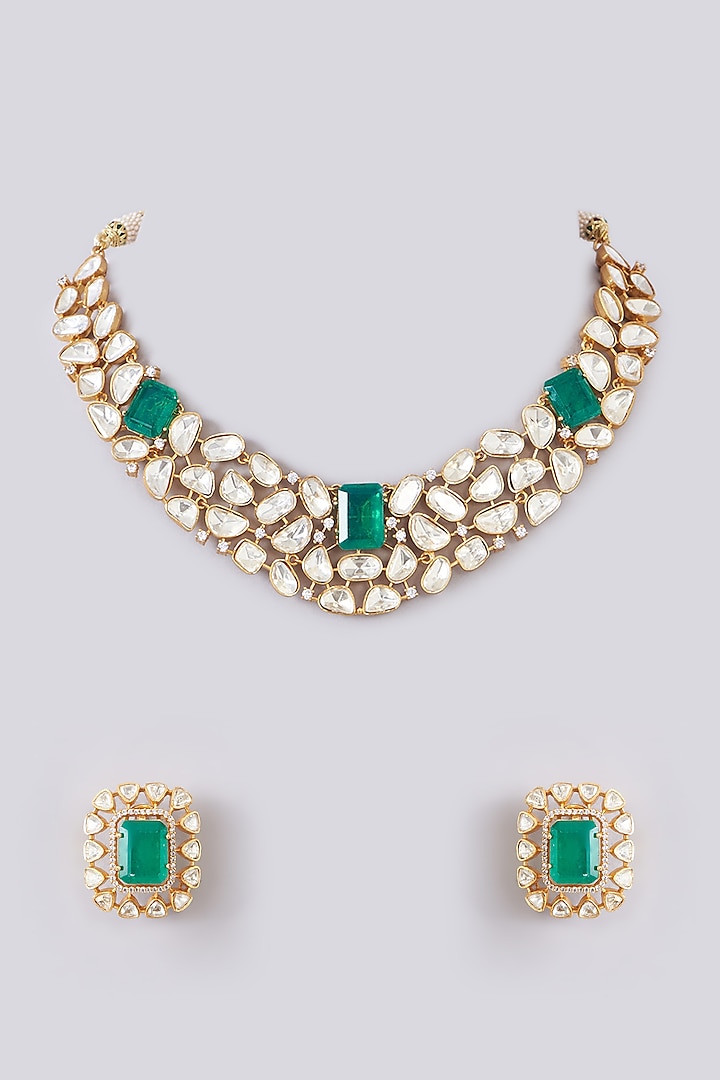 Gold Plated Kundan Polki And Pearl Choker Necklace Set By Zevar By Geeta At Pernias Pop Up Shop 2024 5514