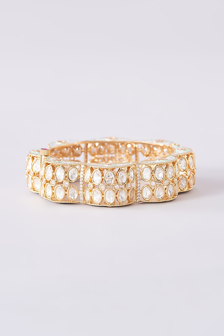 Gold Plated Kundan Polki Meenakari Bangle by Zevar By Geeta at Pernia's Pop Up Shop