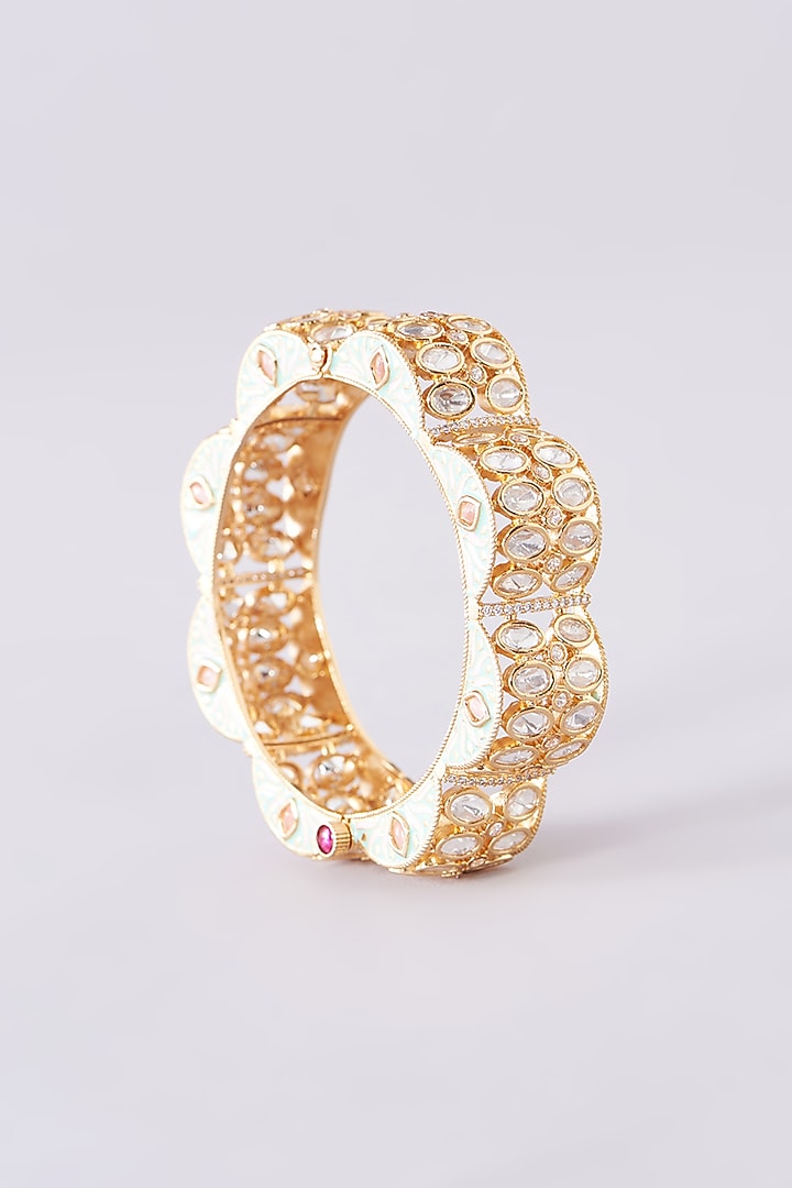 Gold Plated Kundan Polki Meenakari Bangle by Zevar By Geeta at Pernia's Pop Up Shop