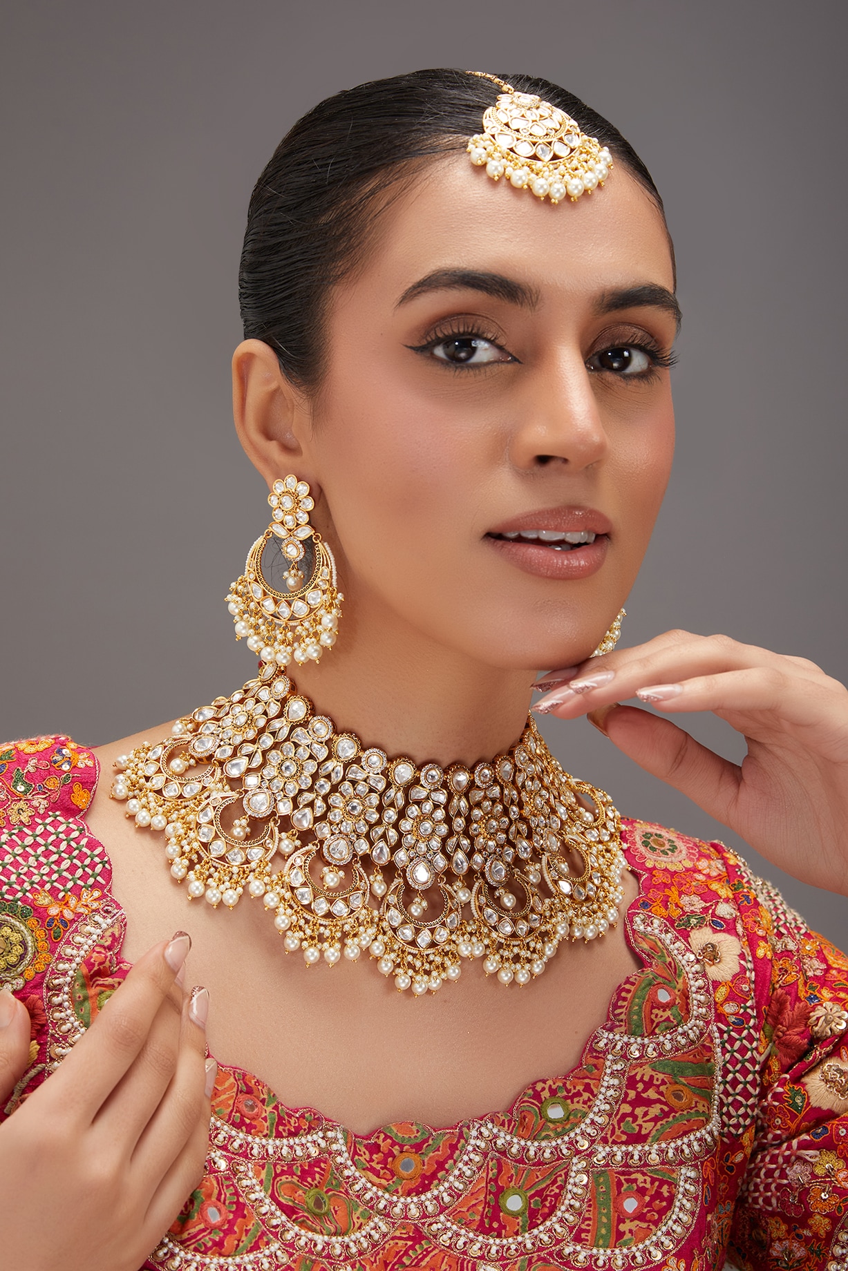 Gold Plated Kundan Polki And Pearl Necklace Set By Zevar By Geeta At