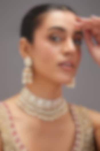 Gold Finish Kundan Polki Choker Necklace Set by Zevar By Geeta at Pernia's Pop Up Shop