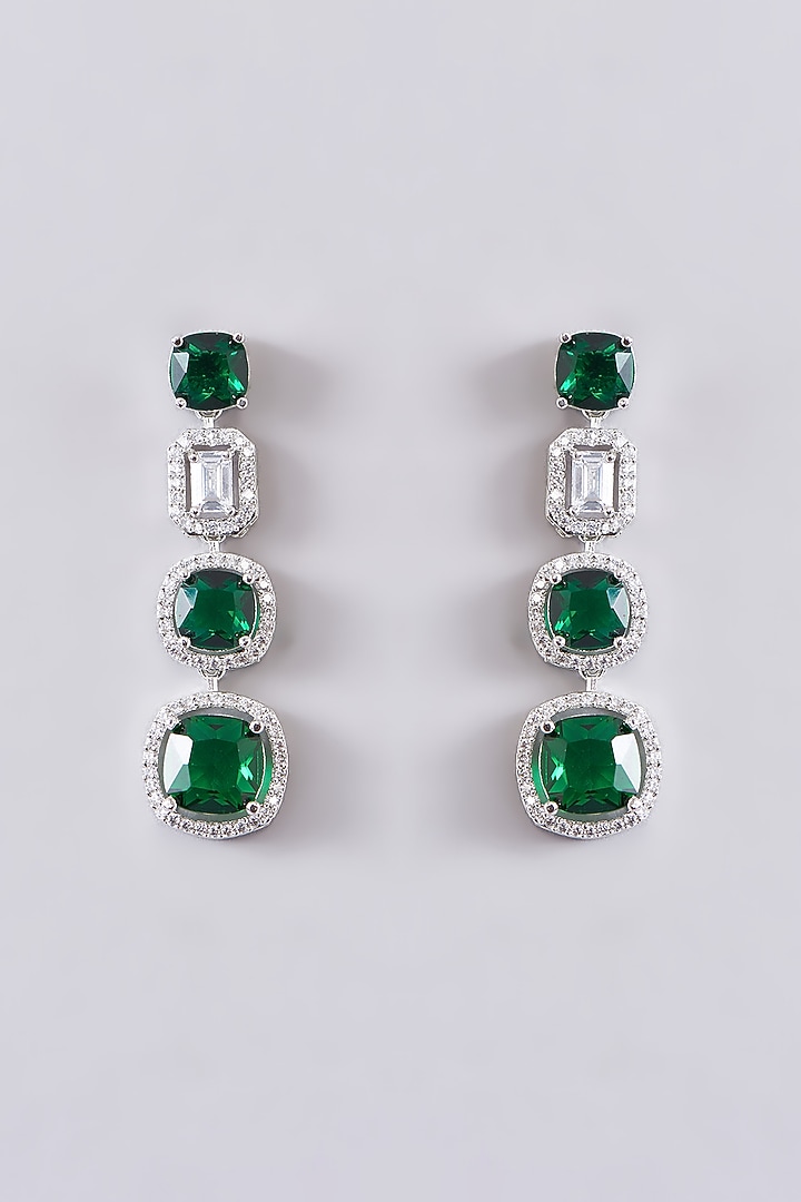 White Finish Zircon & Emerald Stone Layered Necklace Set by Zevar By Geeta at Pernia's Pop Up Shop
