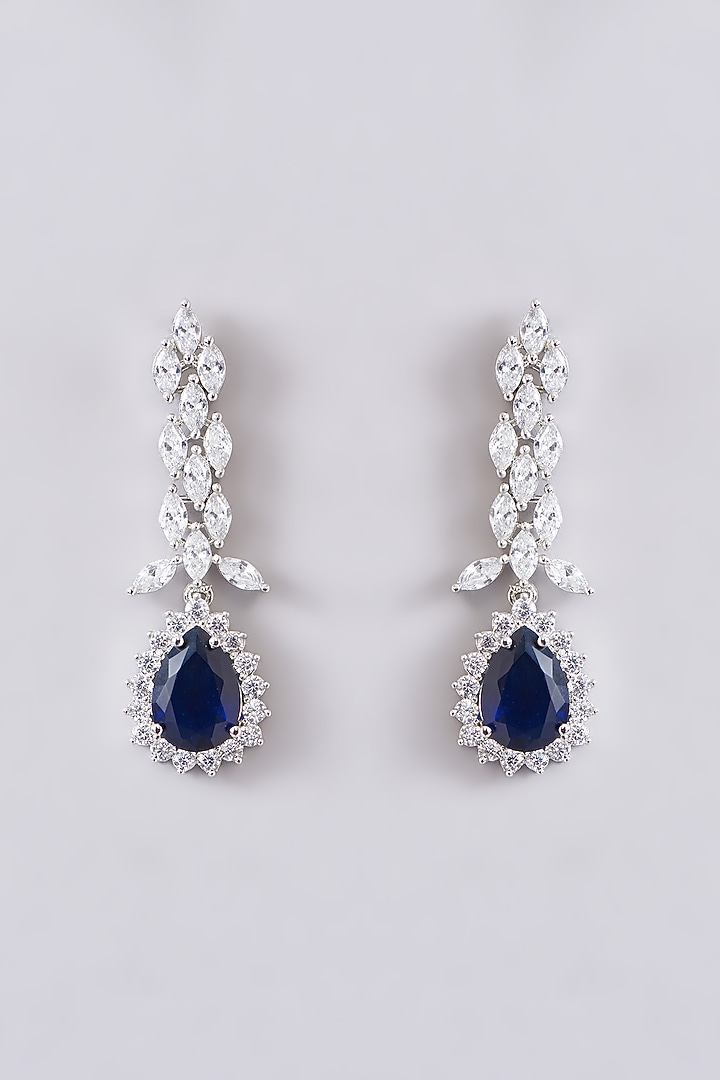 White Finish Zircon & Sapphire Stone Necklace Set by Zevar By Geeta at Pernia's Pop Up Shop