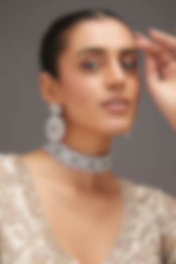 White Finish Zircon & Sapphire Stone Choker Necklace Set by Zevar By Geeta at Pernia's Pop Up Shop