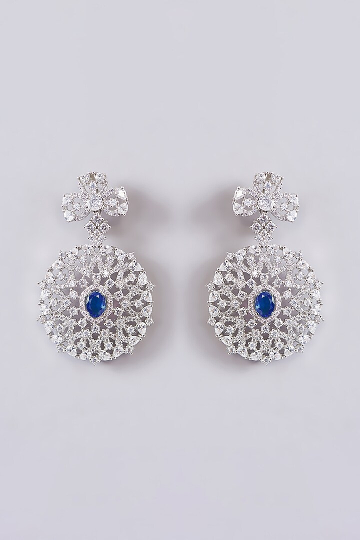 White Finish Zircon & Sapphire Stone Choker Necklace Set by Zevar By Geeta at Pernia's Pop Up Shop