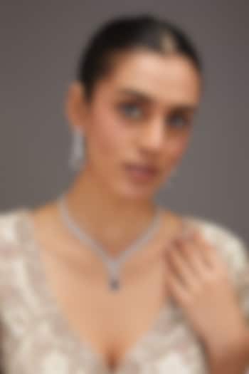 White Finish Zircon & Purple Stone Long Necklace Set by Zevar By Geeta at Pernia's Pop Up Shop