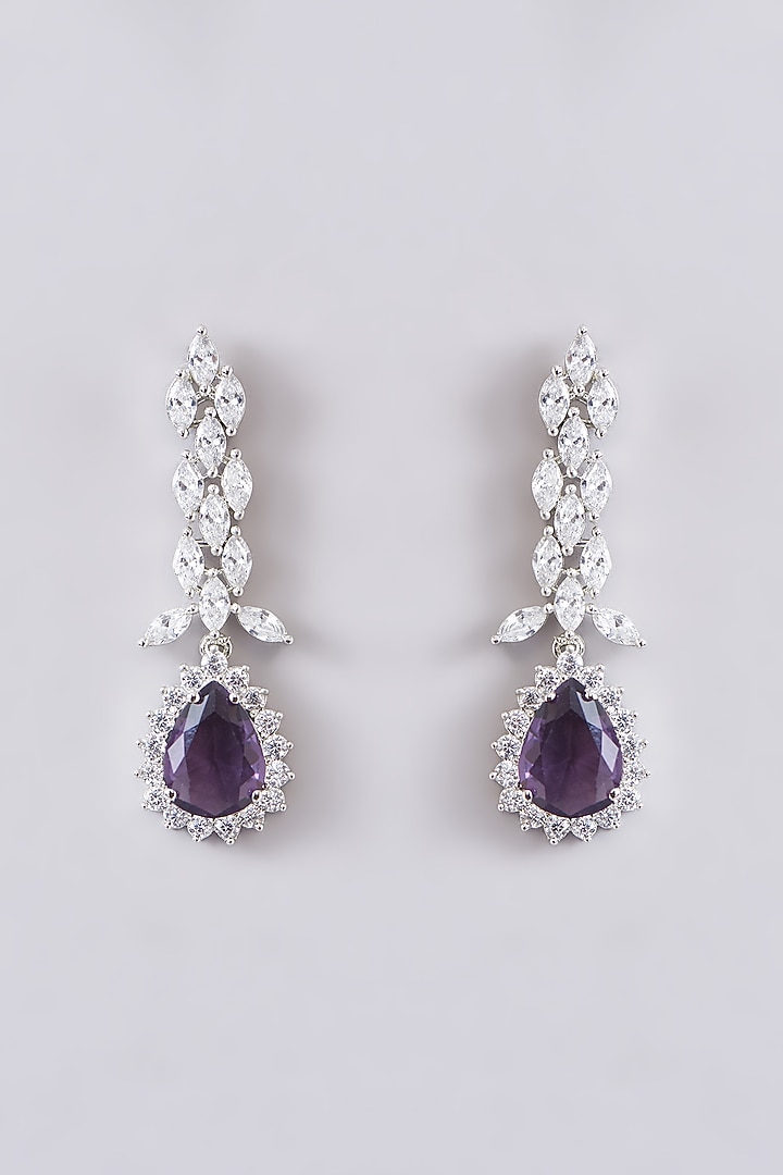 White Finish Zircon & Purple Stone Long Necklace Set by Zevar By Geeta at Pernia's Pop Up Shop