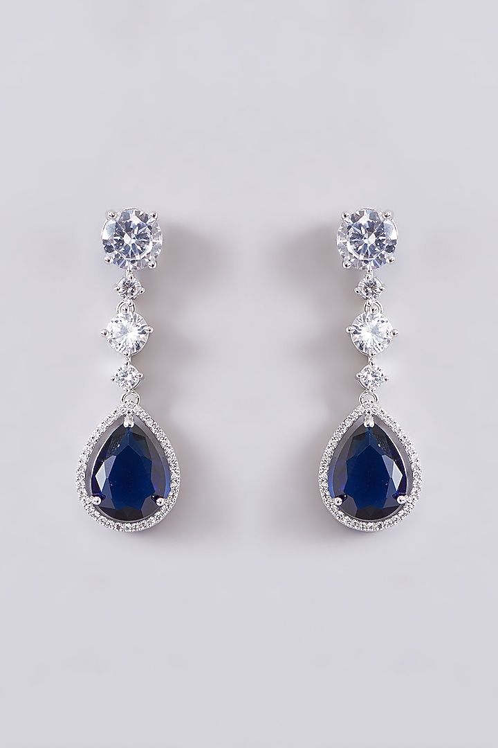 White Finish Zircon & Sapphire Stone Layered Necklace Set by Zevar By Geeta at Pernia's Pop Up Shop