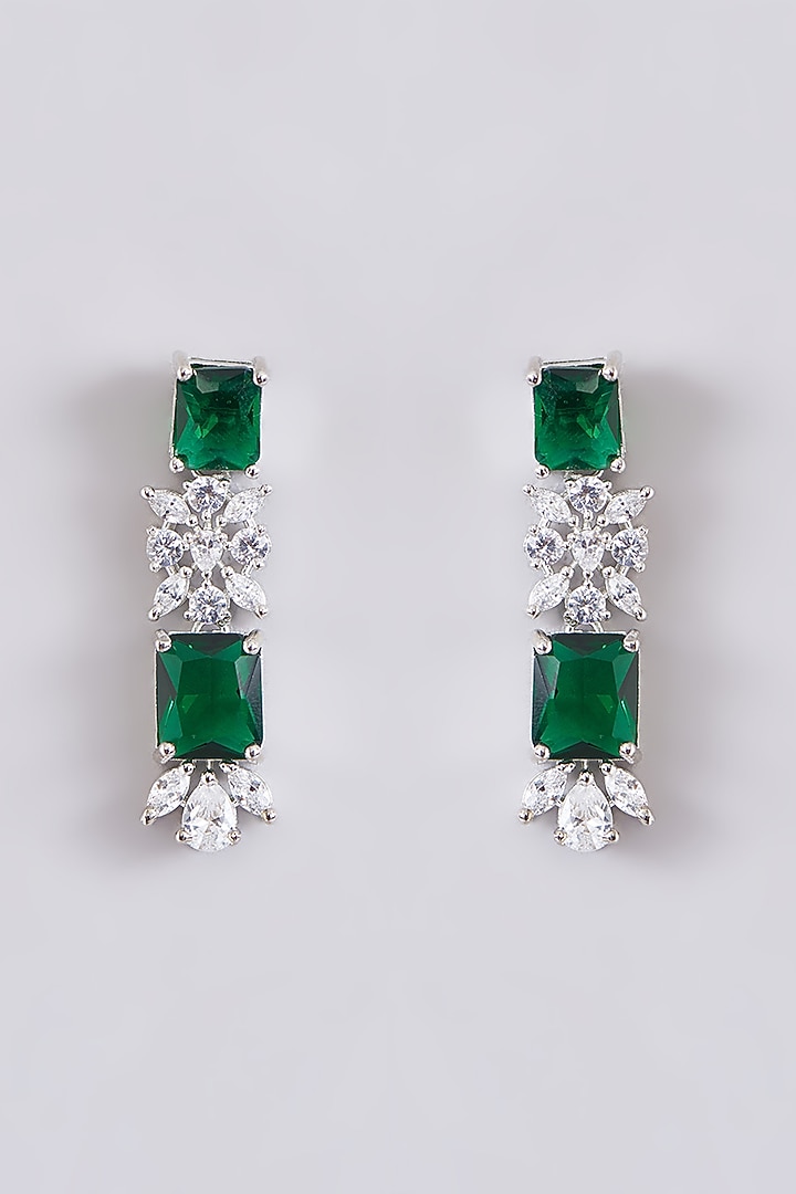 White Finish Zircon & Emerald Stone Necklace Set by Zevar By Geeta at Pernia's Pop Up Shop