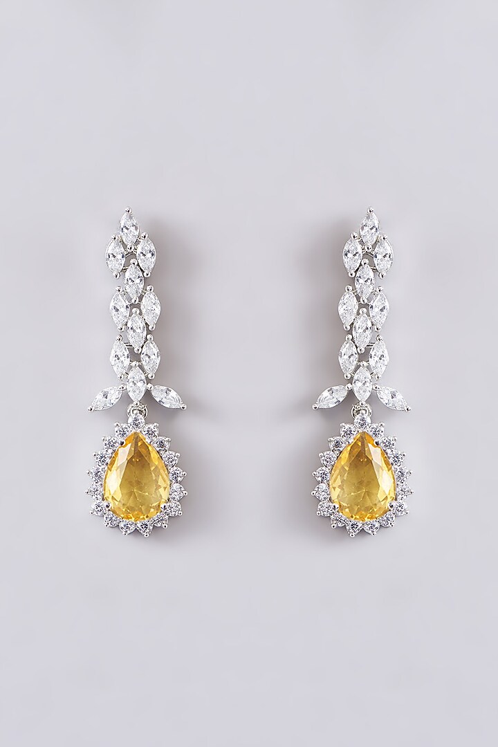 White Finish Zircon & Golden Topaz Stone Necklace Set by Zevar By Geeta at Pernia's Pop Up Shop
