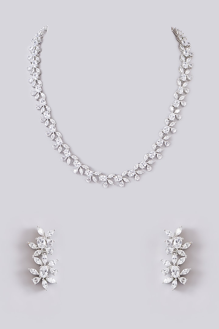 White Finish Zircon Necklace Set by Zevar By Geeta at Pernia's Pop Up Shop